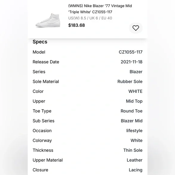 Nike Blazer ‘77 Vintage Mid Triple White - Picture 10 of 11